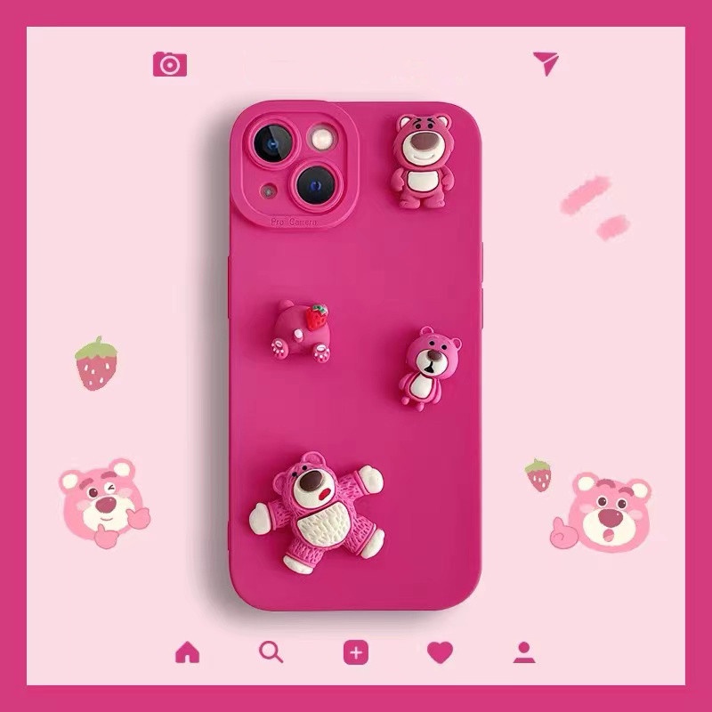 Ốp Điện Thoại Tpu In Hình Gấu Hồng Dâu Tây Cho iPhone 14 Pro Max 13 Pro Max 12 Pro Max 11 Pro Max 7 8 Plus