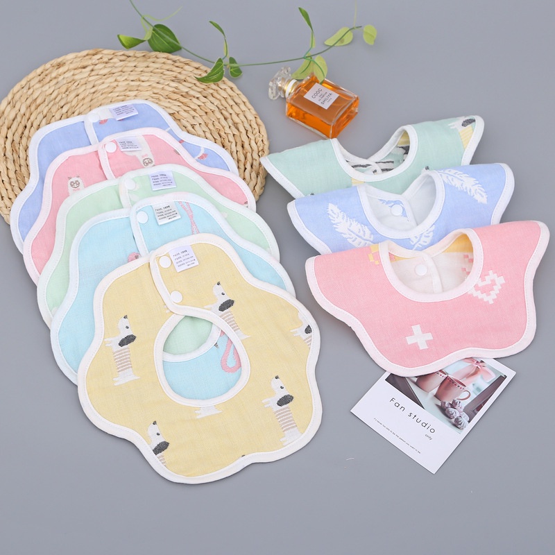 Yếm Xoay 360 Độ Vải Sợi Tre Organic 6 Lớp Cho Bé Có Họa Tiết In 2 Mặt, Cúc Bấm Chắc Chắn - Y1