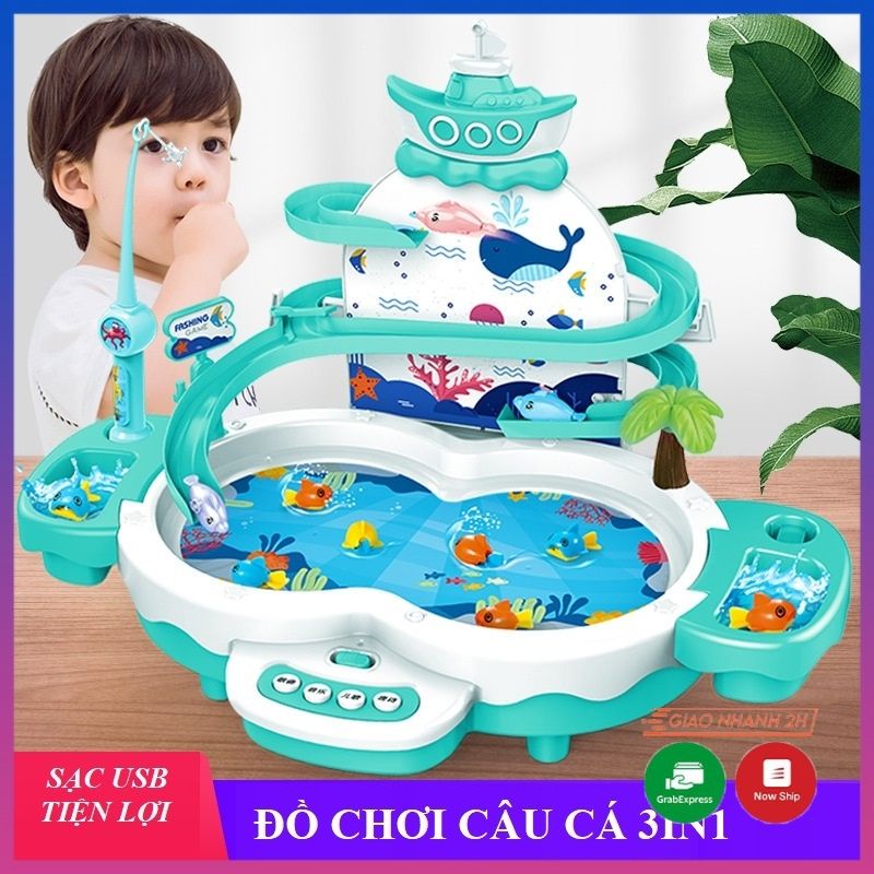 Bộ đồ chơi câu cá cho bé, có tháp trượt kèm phát nhạc vui nhộn, phù hợp cho các bé từ 2-8 tuổi