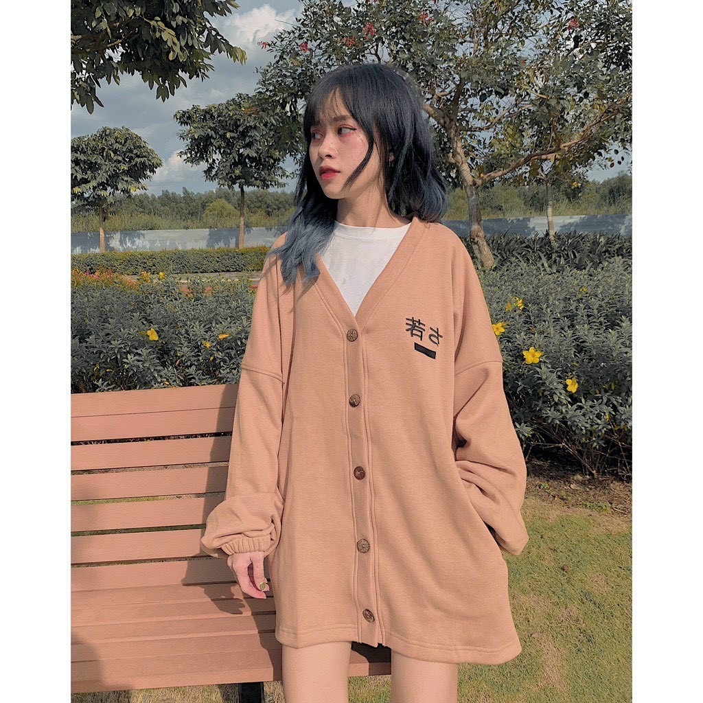 Áo khoác nỉ Cardigan thêu chữ chữ Hàn form rộng Ulzzang Guvia Unisex | BigBuy360 - bigbuy360.vn