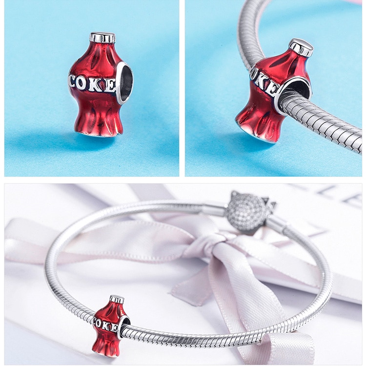 Hạt phụ kiện Bamoer hình chai coca cola thời trang 3mm dùng làm vòng đeo tay