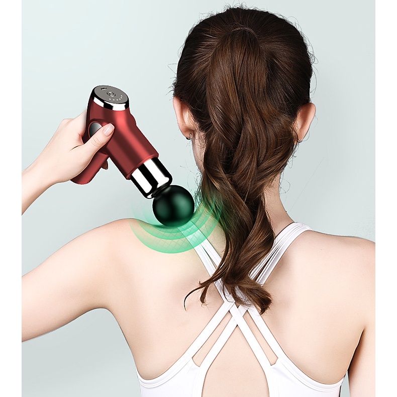 Máy massage cầm tay Rhino MG202 - 6 cấp độ, 4 đầu tiện dụng, pin sạc type C, hỗ trợ mát xa tại nhà, giảm đau