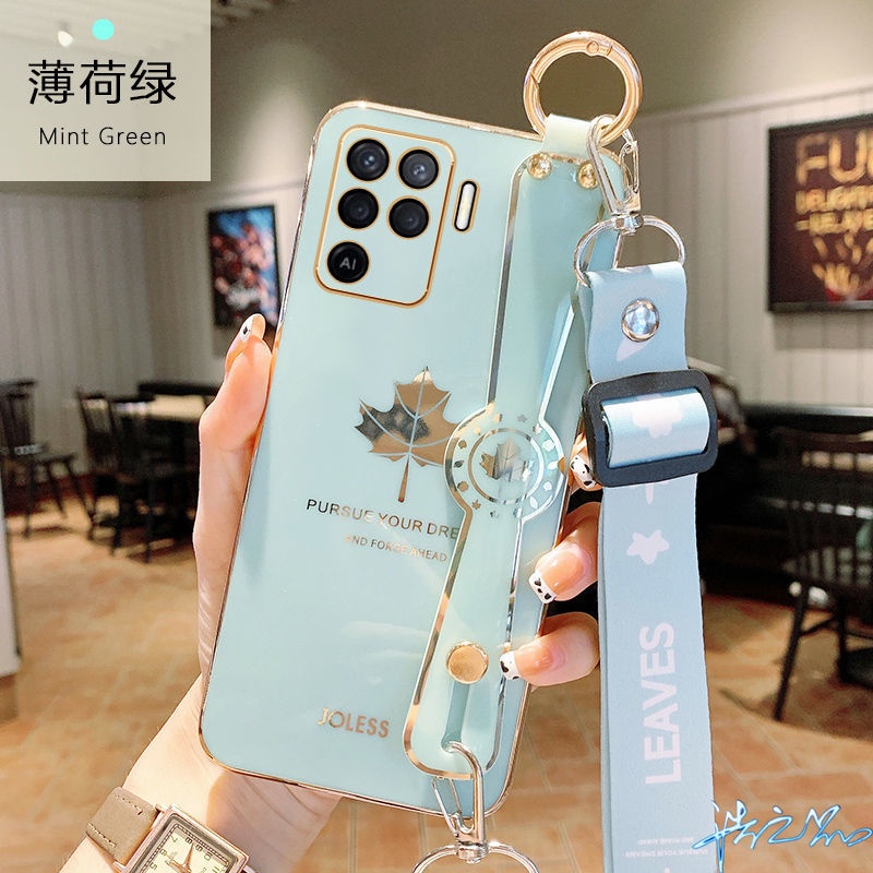 Ốp Điện Thoại Họa Tiết Lá Phong Có Dây Đeo Cổ Tay Cho Oppo A16 A83 A54 A94 A93 A74 A55 A95 A96 A76