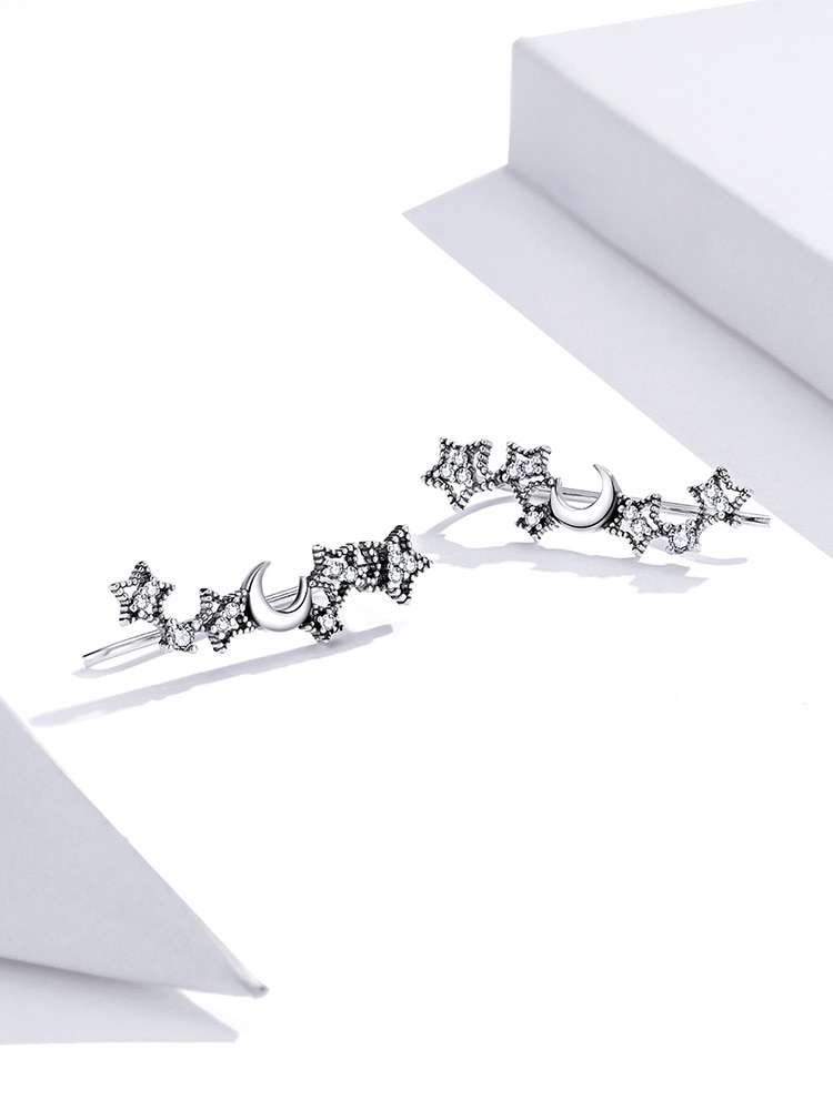 Khuyên Tai Bamoer SCE926 Bạc 925 Thật Kiểu Dáng Trăng Và Sao Thời Trang Nữ 2020