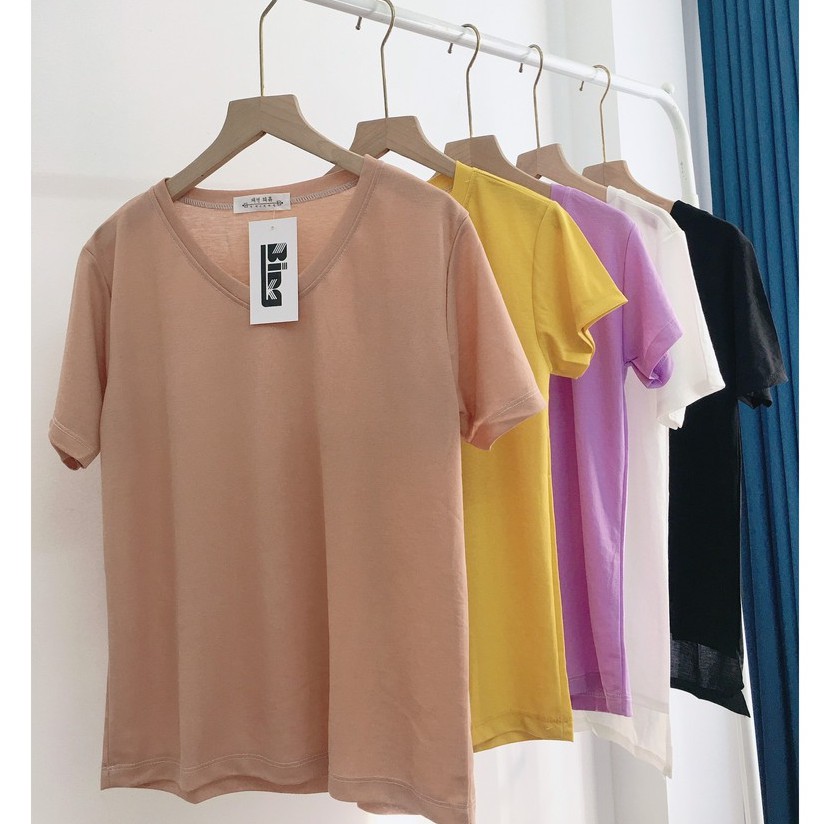 Áo phông giấy Shynstores - áo thun cổ tim ngắn tay vải cotton giấy đủ màu freeship