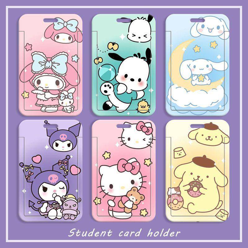 ⭐ iLado ⭐  Thẻ dây đeo thẻ sinh dễ thương Sanrio Hello Kitty Kuromi bọc căn cước thẻ hoc thẻ đi làm viên Vỏ bảo vệ bao đựng thẻ học sinh phù hiệu học sinh dây đeo bảng tên dây đeo bảng tên đồ dùng học sinh