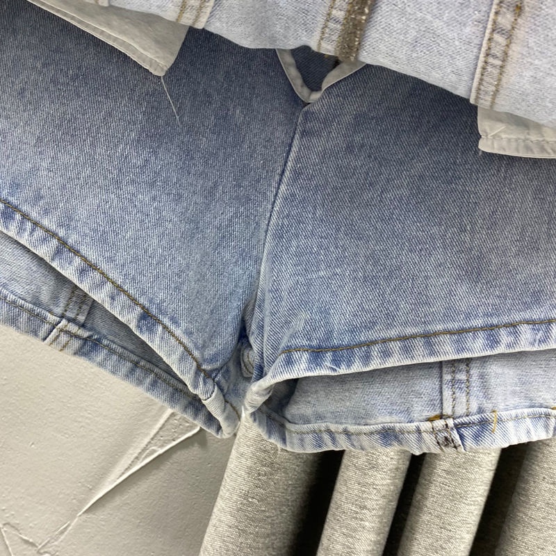 Jiashucheng Quần Culottes Denim Cạp Cao Lệch Tà Giả Hai Mảnh Dáng Chữ a Màu Xanh Nhạt Phong Cách Mới Mùa Xuân Hè @ Rộng