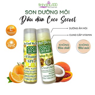 Son dưỡng môi Dầu dừa Coco-Secret với mật ong, Vitamin E, SPF 15 dưỡng môi mềm mịn, tránh khô nẻ Tinh Dầu 100 thumbnail