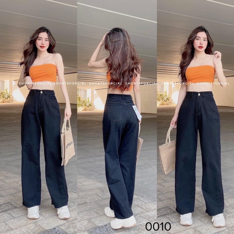 Quần jeans nữ Xuông trơn túi nhỏ 2 màu xanh - xám khói, quần bò lưng cao form đi học ulzzang