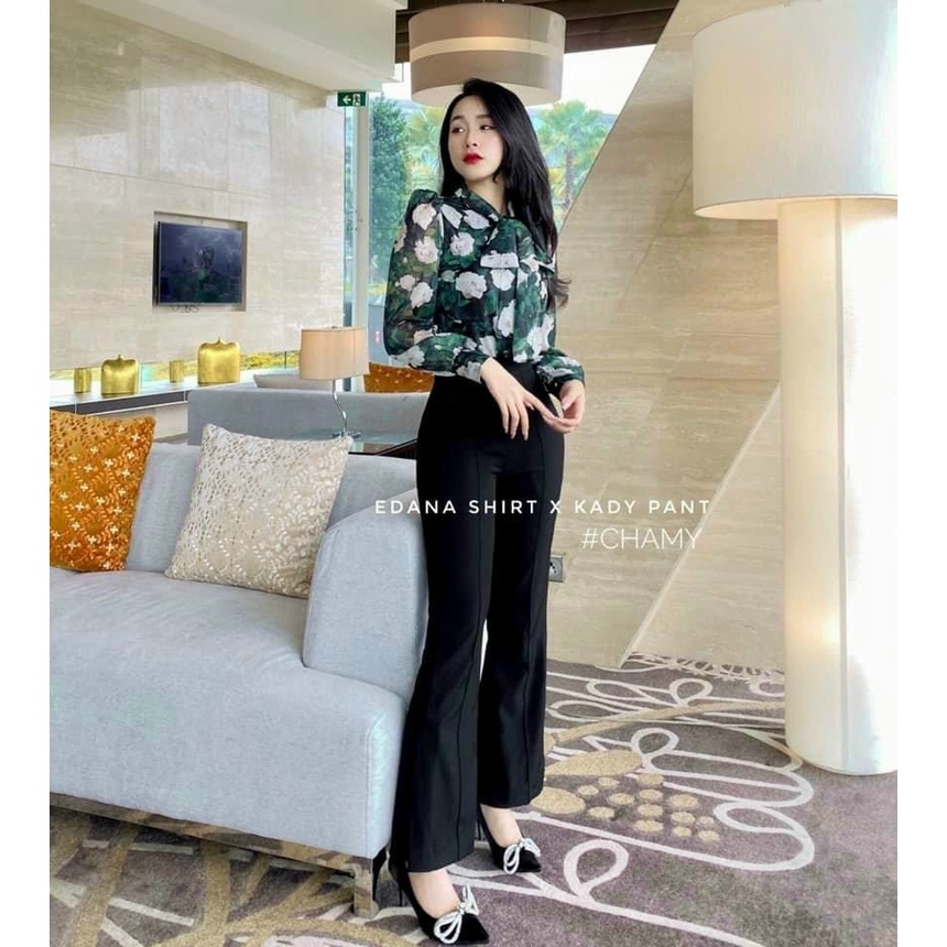 Quần âu nữ dáng xuông ống loe, chất vải đẹp dày dặn co giãn nhẹ, phong cách công sở hàng cao cấp