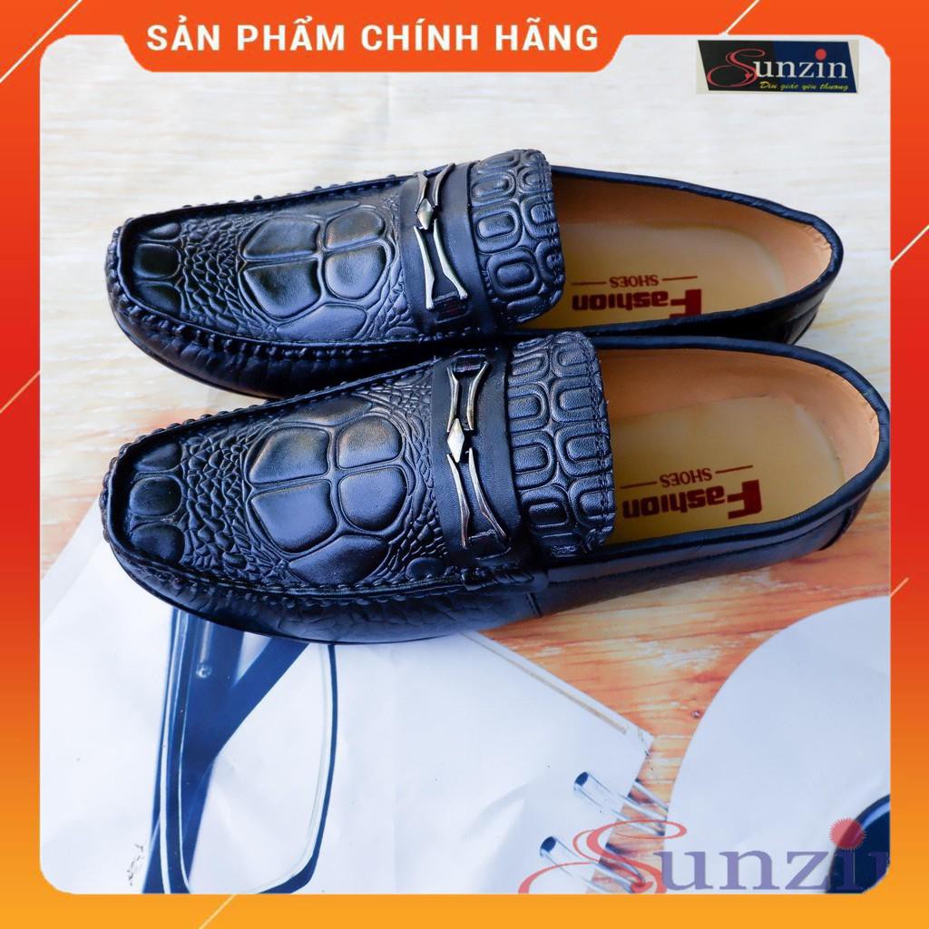HCM-Giày DA THẬT (dập vân cá sấu) G2130 ĐEN - Kiểu Giày lười thời trang nam (model 2018) Giày mọi