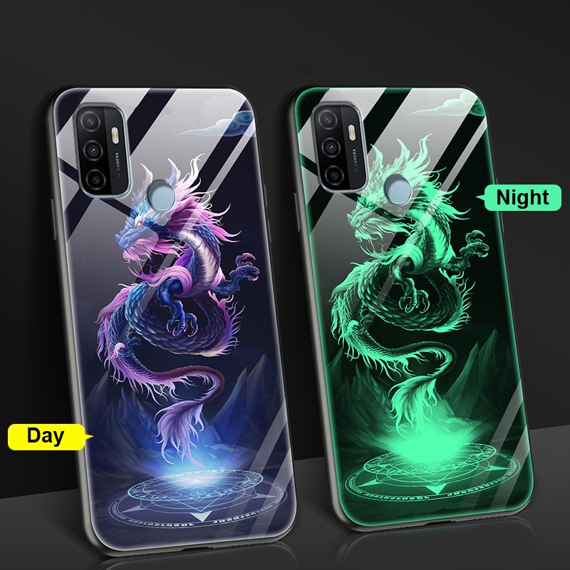Ốp Điện Thoại Kính Cường Lực Dạ Quang Cho Oppo A5 2020 A9 2020 A5s A7 A12 Reno5 A53 2020 A3s A12e Realme C1 F11 F5 F9 Realme 2 Pro Dragon Anime Cases Glow in the Dark