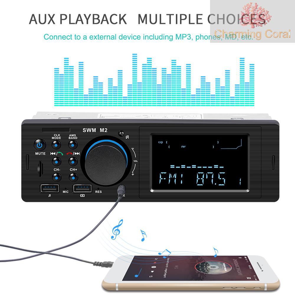 Máy phát âm thanh MP3 radio FM bluetooth SWM M2 60W hỗ trợ USB/TF/3.5mm AUX cho xe hơi