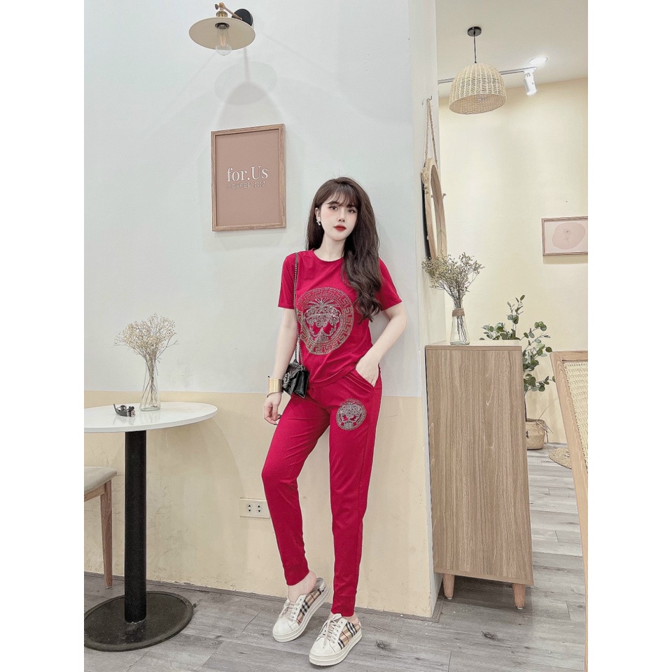 Đồ bộ thun cotton đính đá họa tiết