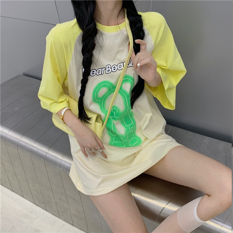 Áo Thun Tay Ngắn Họa Tiết Graffiti Màu Sắc Tương Phản Thời Trang Mùa Hè Cho Nữ