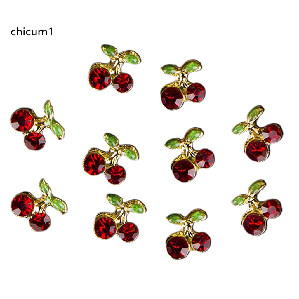 [Hàng mới về] Set 10 phụ kiện trang trí móng tay hình quả cherry 3D lấp lánh