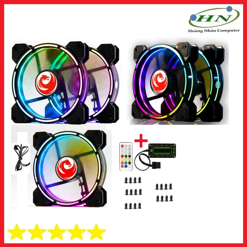 Bộ 5 Fan LED RGB RED DRAGON V9 HUB REMOTE VÍT