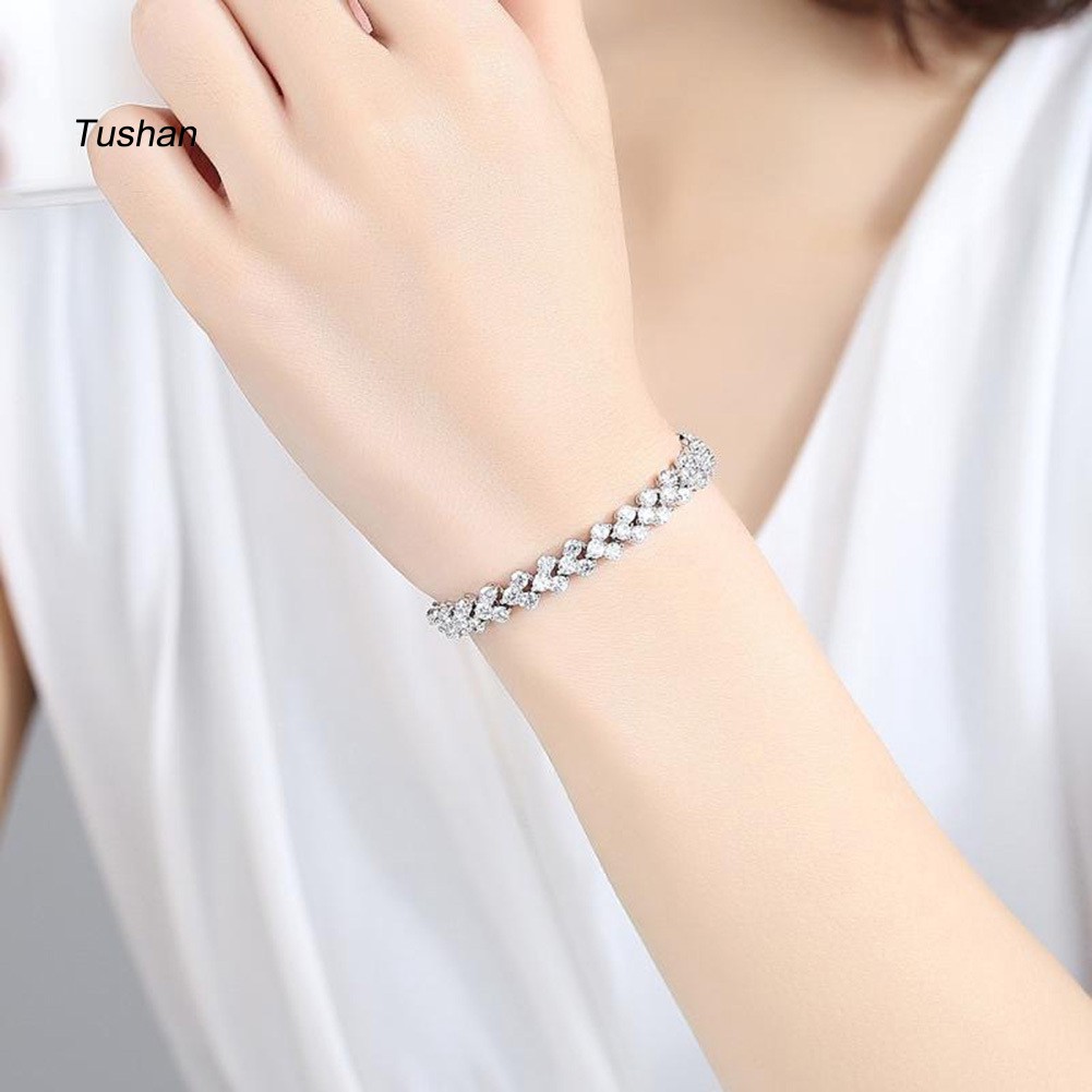 TUSH_Women Fashion Full Rhinestone Inlaid Bracelet Bangle Wedding Party Jewelry Gift