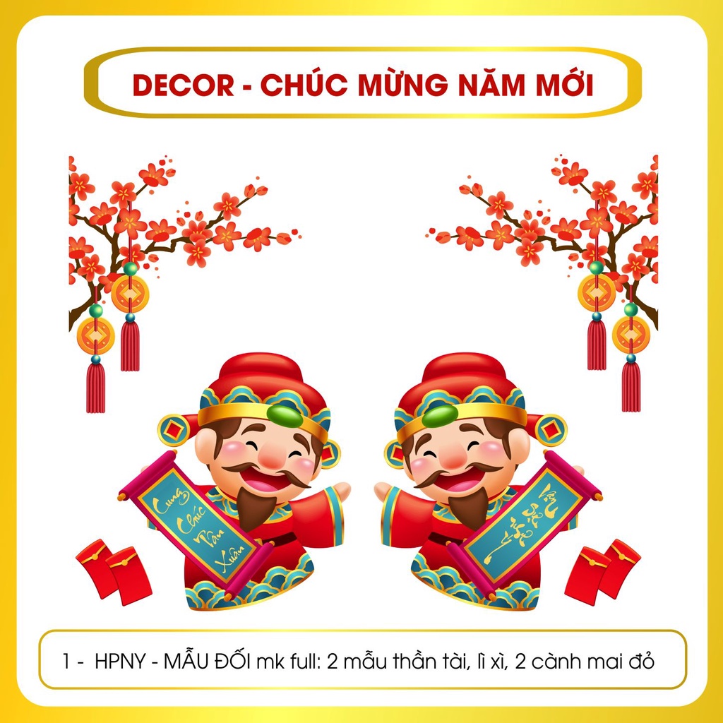 Decal Dán Trang Trí Tết 2022 | Mẫu Dán Trang Trí Cửa Kính Năm Mới Thần Tài HPNY1