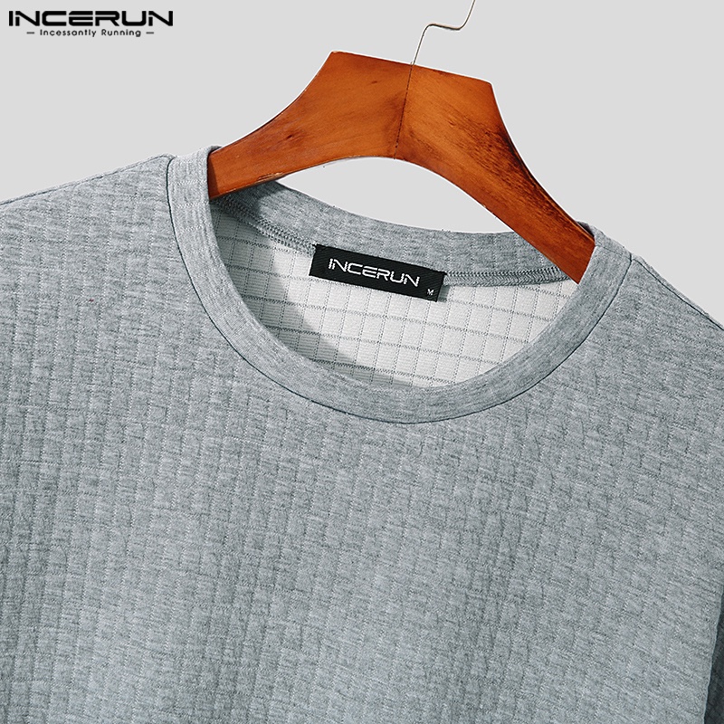 Áo thun INCERUN tay ngắn dáng rộng thoải mái màu trơn thời trang cho nam