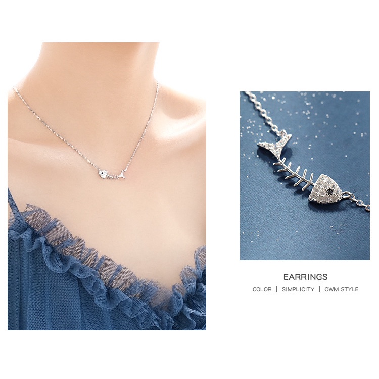 Dây chuyền xương cá, (Full box) vòng cổ titan không đen gỉ DC15