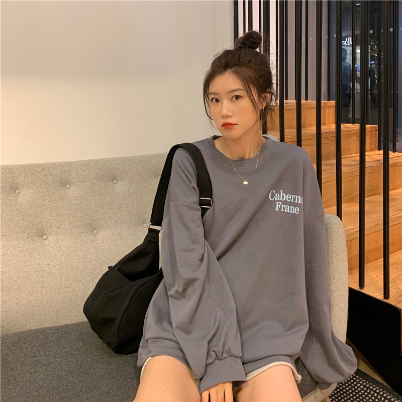 SUXI Áo Nỉ Tay Dài In Chữ Trẻ Trung Thời Trang Nữ