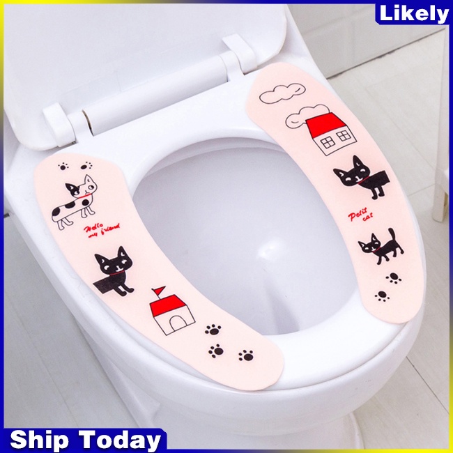 Bộ 2 miếng lót bệ ngồi bồn cầu bằng vải nỉ + PVC dày dặn chống thấm nước họa tiết hoạt hình dễ thương