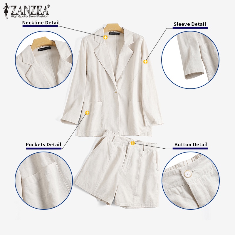 Set đồ ZANZEA gồm áo khoác blazer dài tay + quần short lưng thun thời trang Hàn Quốc cho nữ