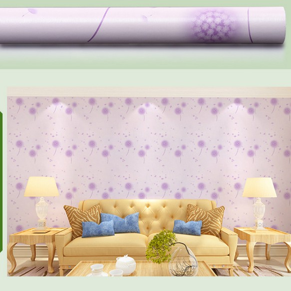 Giấy dán tường hoa bồ công anh sắc tím vấn vương khổ rộng 45cm có keo sẵn