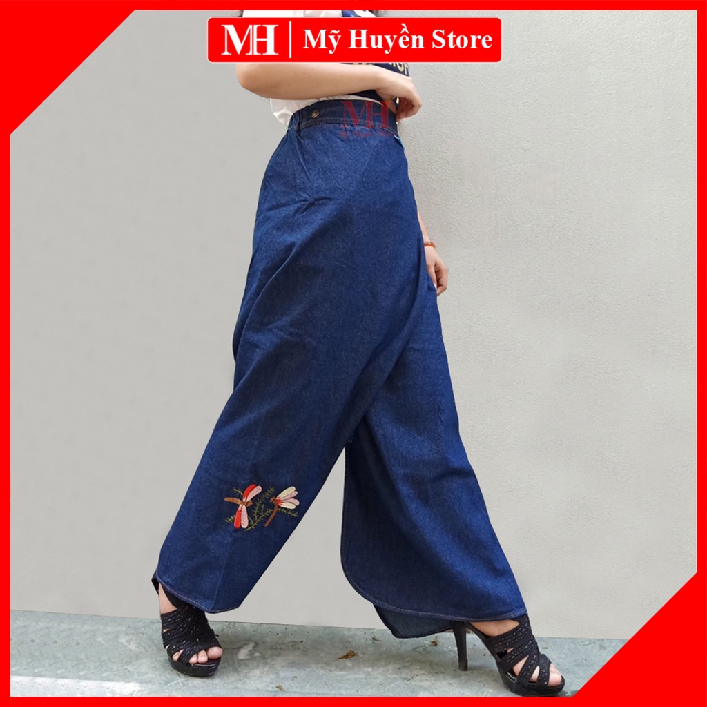 Váy Chống Nắng Dạng Quần Thông Minh Chất Vải Jean Cotton Dày Dặn Và Mềm Mại Thêu Họa Tiết Chuồn Chuồn Mỹ Huyền Store