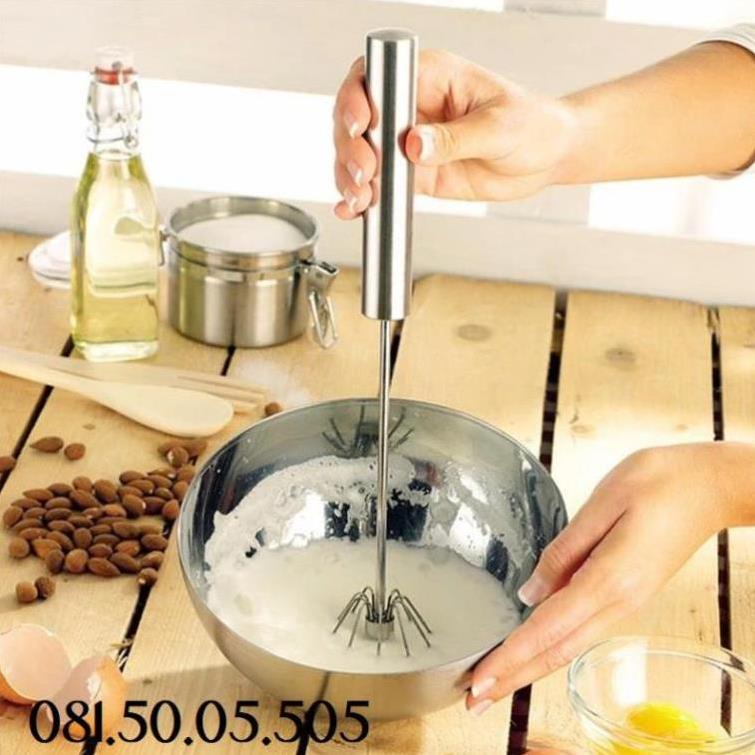 Sỉ Cây đánh trứng có lò xo tự xoay - Phới lồng nhấn đánh trứng inox bền đẹp D118