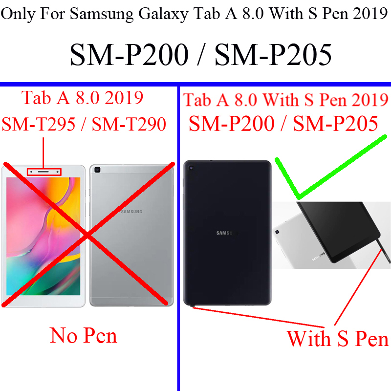 Vỏ bảo vệ for Samsung Galaxy Tab A 8.0 with S Pen SM-P200 SM-P205 Ốp lưng P200 P205 Mềm Bao da
