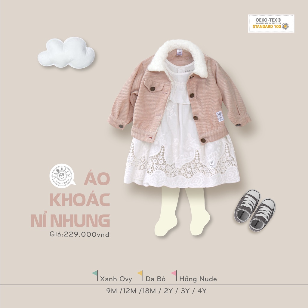 [HRNEE SALE] Áo khoác nỉ nhung cổ lông bé trai bé gái