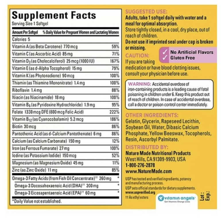 Viên uống Nature Made Prenatal  Folic Acid +DHA 200mg