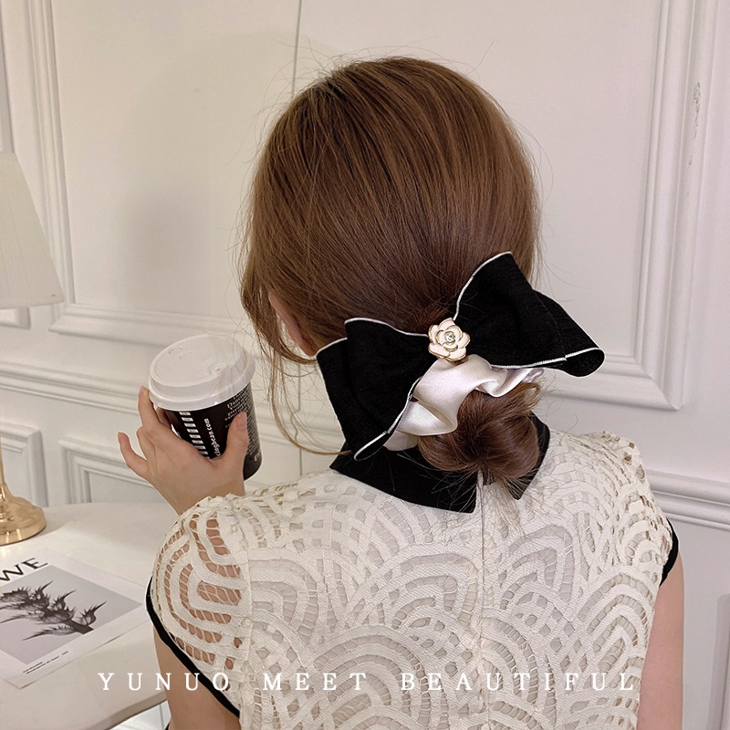 Dây Buộc Tóc Cao Su Co Giãn Phối Hoa Trà Thanh Lịch Thời Trang Hàn Quốc Cho Nữ
