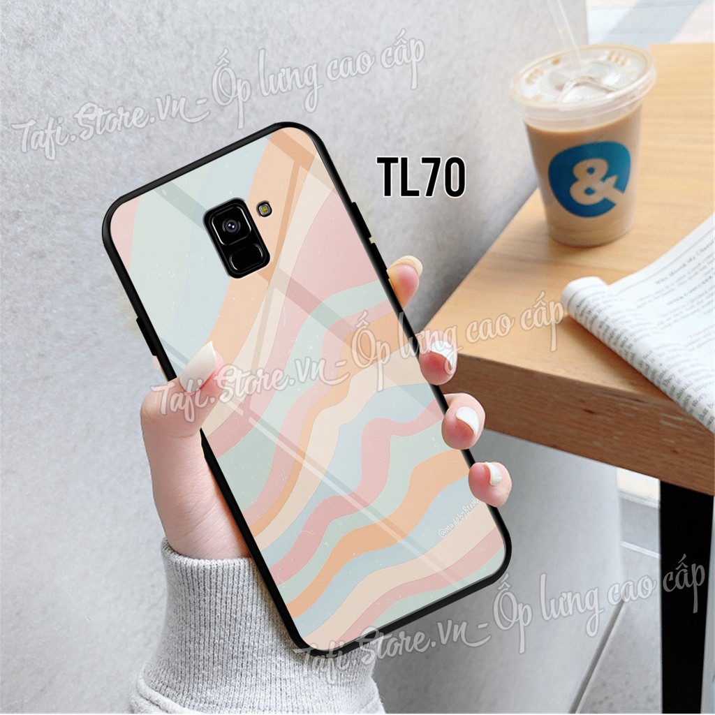 Ốp lưng Kính cao cấp Samsung A6/A6 plus/A8/A8 Plus viền dẻo in hình lá phong, logo iphone hợp mọi lứa tuổi, siêu sang.