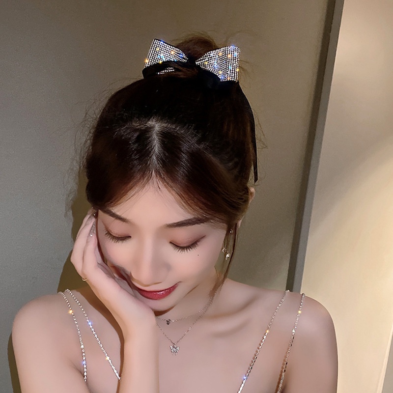 Băng Đô Vải Đính Nơ Kim Cương Lấp Lánh Dễ Phối Đồ Thời Trang