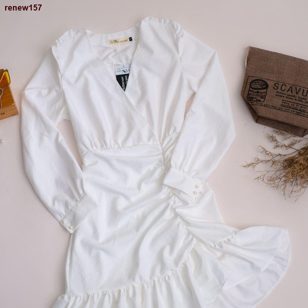 ✗renew157Váy Đi Dự Tiệc Cưới Sang Trọng SANMAY Đầm Công Sở Trẻ Trung Nhún Eo Ôm Body Thiết Kế Vải Lụa Thun, Màu Trắng Đe