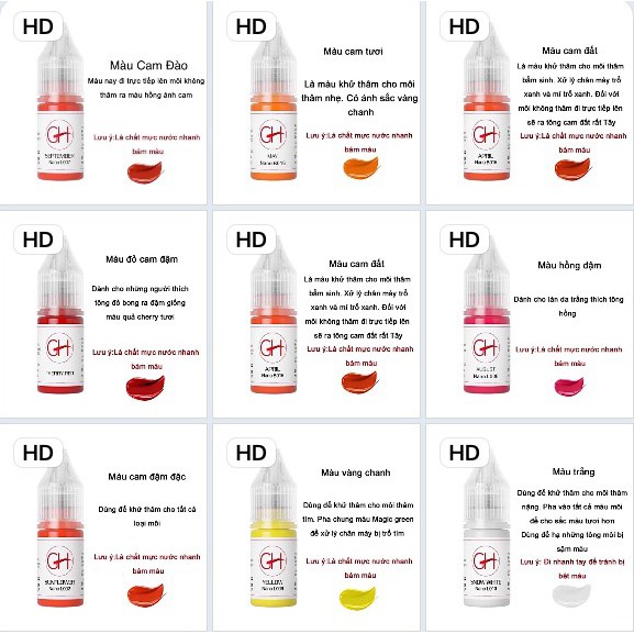 Mực hữu cơ GH phun môi đẹp siêu bám nhanh lên màu chuẩn, Mực phun xăm môi Nano gh chính hãng Mỹ 6ml / 12ml