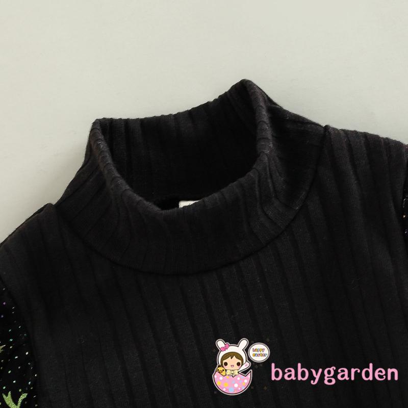 Set Đồ Mùa Thu 2 Món Gồm Áo Tay Dài Lưới Đen + Váy Chữ A Có Nút Cài Cho Bé Gái 1-6 Tuổi