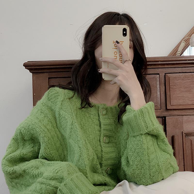 Áo khoác cardigan dệt kim dáng rộng màu sắc đơn giản phong cách hàn quốc dành cho nữ