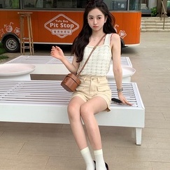 【ZHELIHANGFEI】Áo Dệt Kim Không Tay Thiết Kế Khoét Rỗng Dễ Phối Đồ