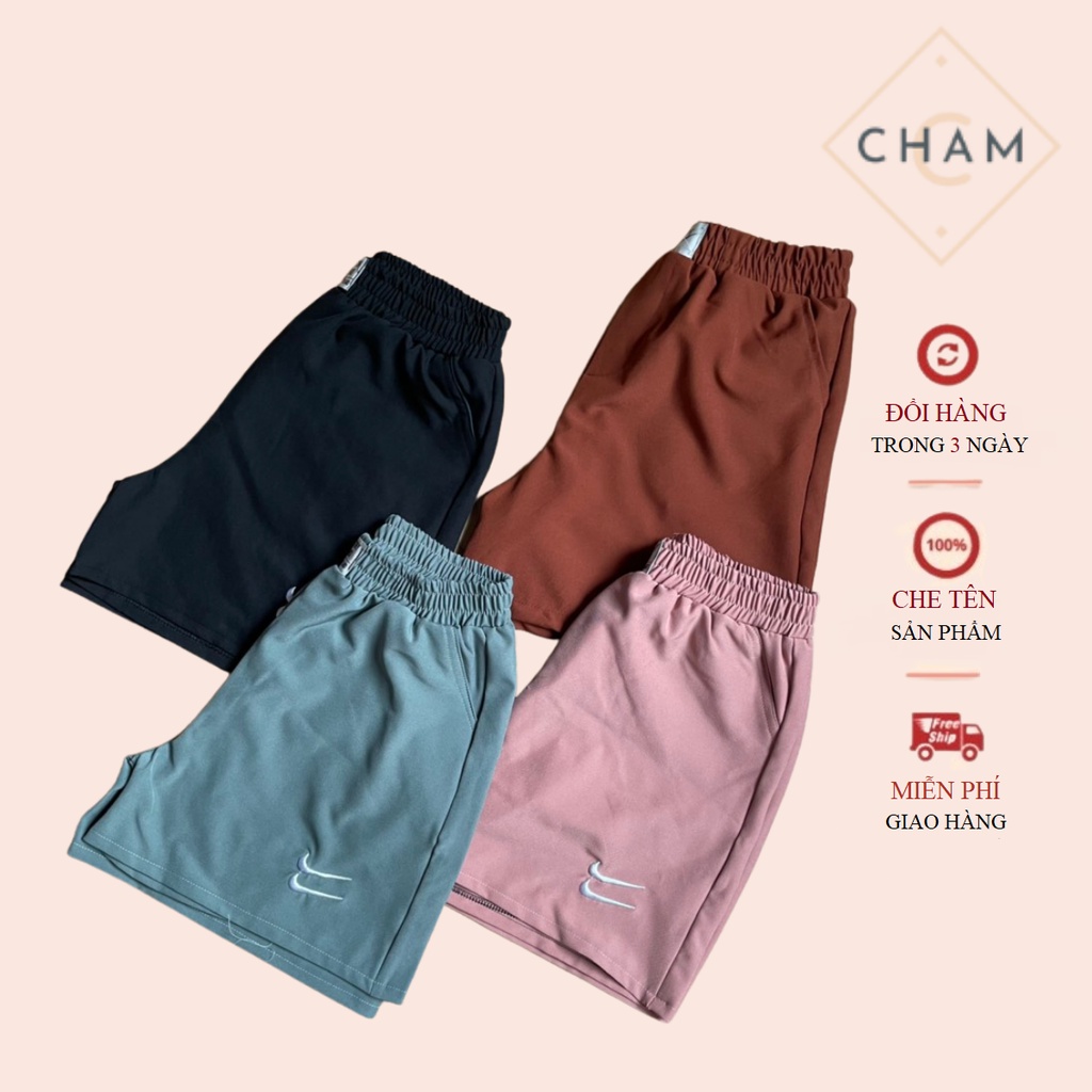Quần đùi nữ đũi thô Cham quần soc nữ rộng dãi cạp chun kháng khuẩn mùa hè