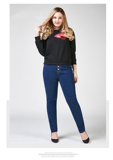 Quần jean dài big size lưng cao 4 nút màu xanh size ngoại cỡ 70-100kgq