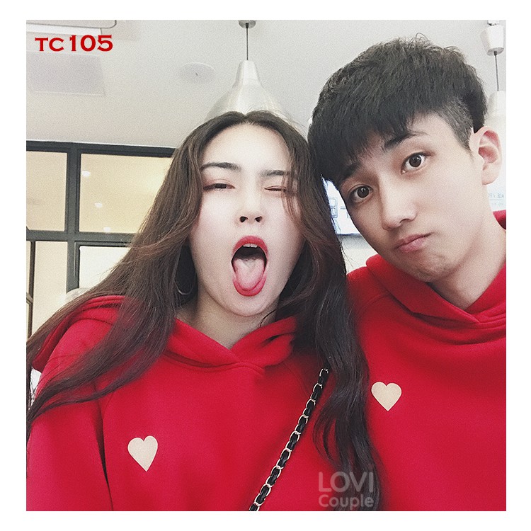 ÁO ĐÔI - Áo Hoodie Oversize cặp đôi đỏ thời trang trẻ TC105 - LoviCouple - Có FeedBack