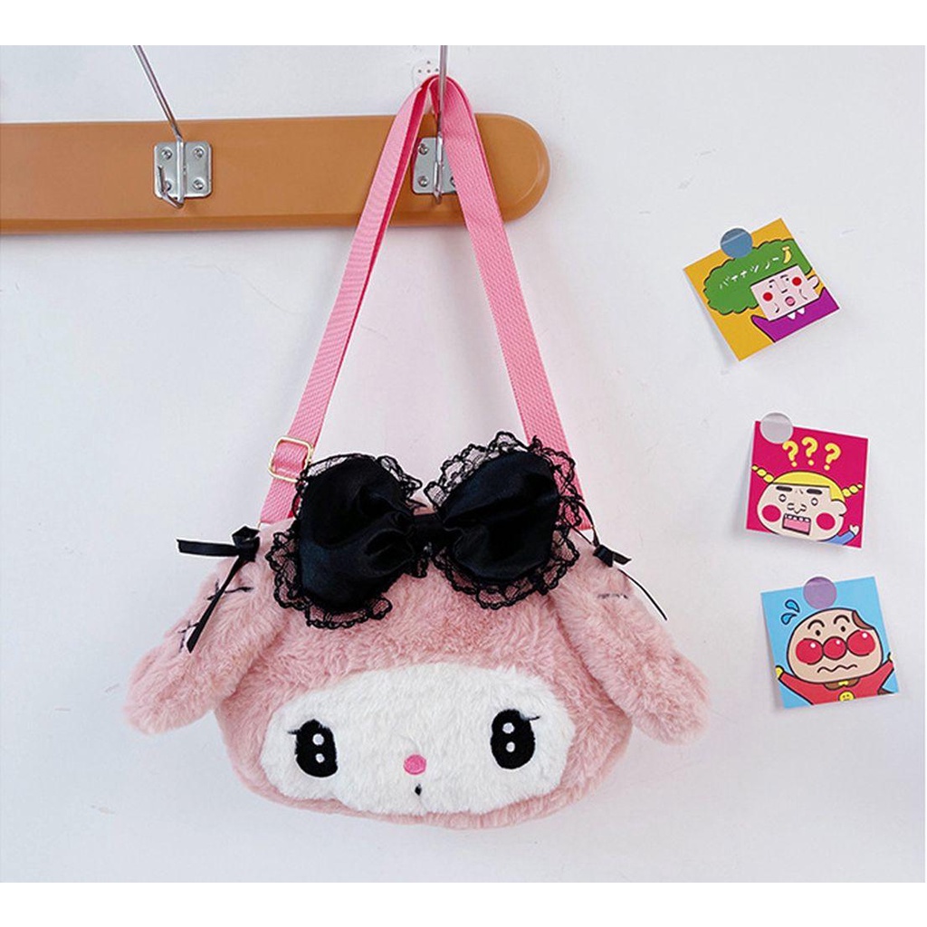 Túi Đeo Chéo Bằng Lông Nhung Hình Kuromi Cinnamoroll Dễ Thương Xinh Xắn
