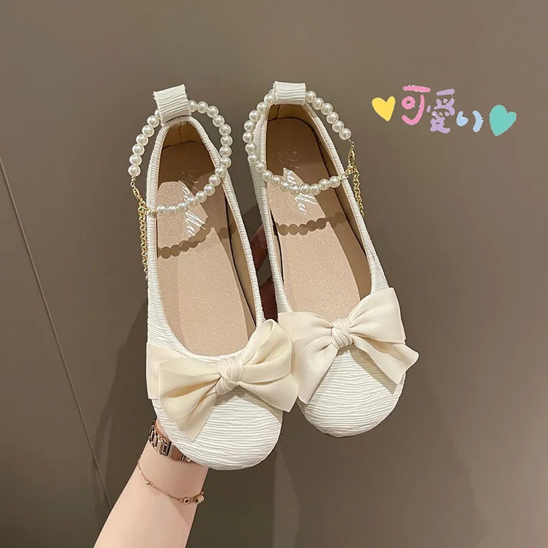 Giày Búp Bê Mũi Nhọn Đính Nơ Thời Trang Nữ Tính