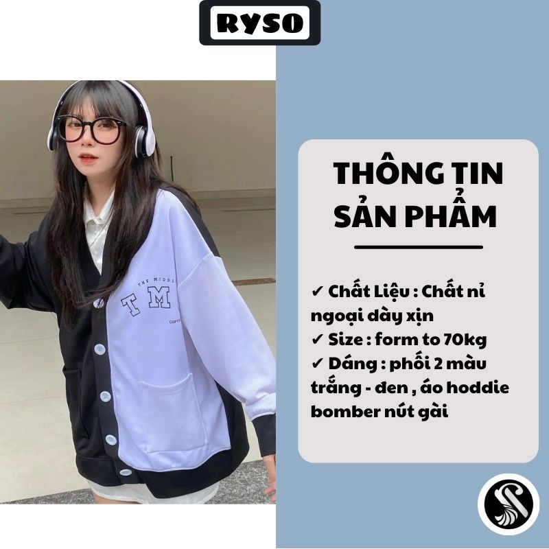 Áo Khoác Bomber Nỉ Bông Nam Nữ Form Rộng Unisex Dày Mịn Phối 2 Màu Trắng Đen RYSO | BigBuy360 - bigbuy360.vn