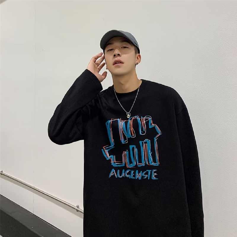 Áo Thun Tay Dài Dáng Rộng In Chữ Phong Cách Hip Hop Đường Phố Hàn Quốc Thời Trang Cho Nam Cỡ M-5XL