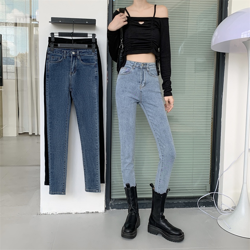 Quần jeans nữ lưng cao dáng ôm thời trang phong cách Hàn Quốc